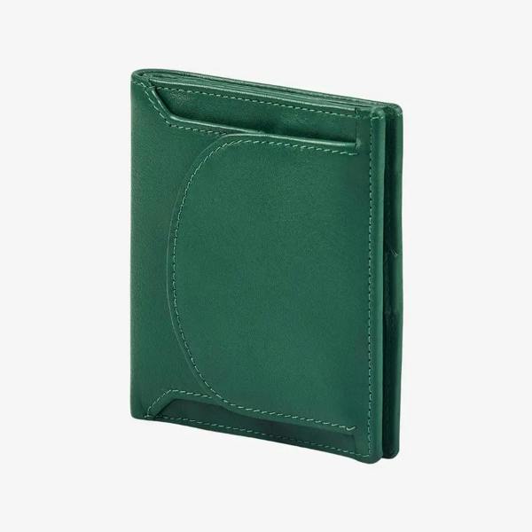 Green real leather purse with coin tray and RFID protection