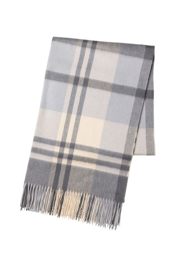 Joshua Ellis Primary Black Watch Cashmere Stole Grey