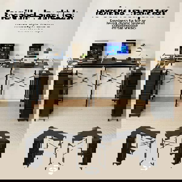 Levede Office Gaming Desk Reversible L-shaped Corner Computer Table 4 Drawers