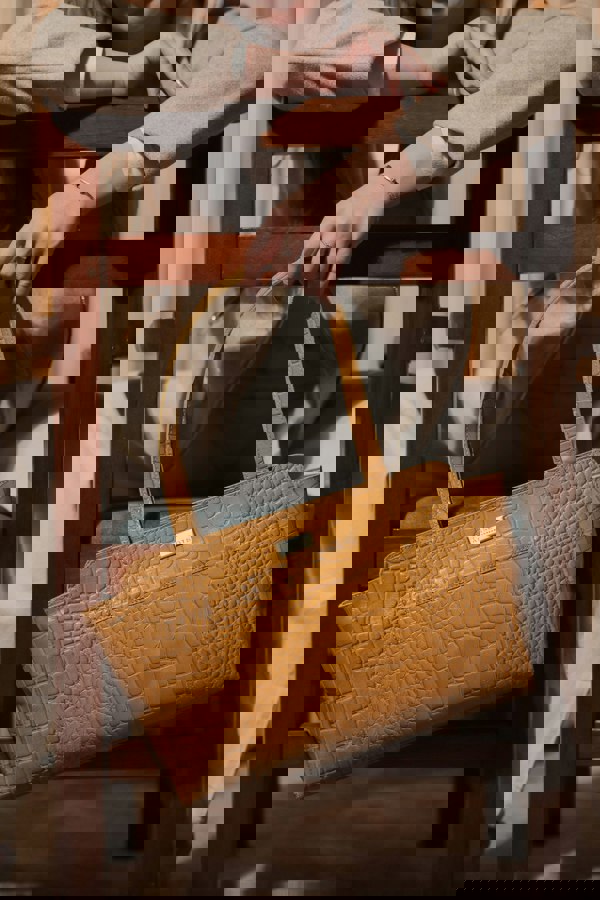 Assots London 'JUDITH' Mustard Croc Real Leather Shoulder Bag