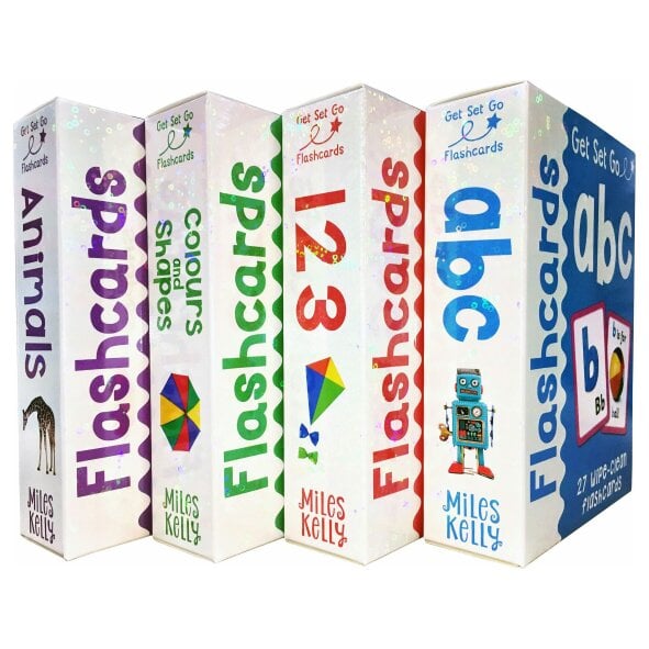 Get Set Go Wipe Clean Flashcards 4 Books Collection Set (ABC Letters, 123 Numbers, Colours & Shapes, Animals)