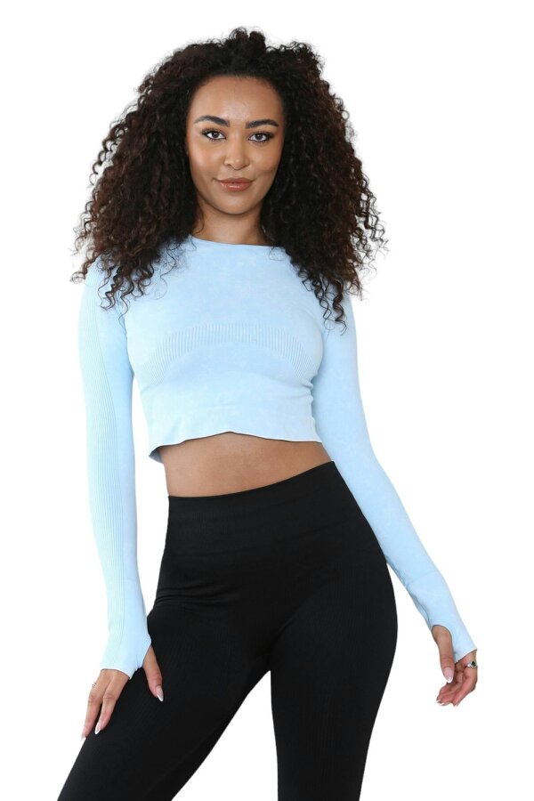 Elaina Fashion Women's Round Neck Tie-Dye Rib Seamless Slim Fit Crop Top Activewear 
