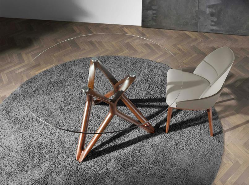 Angel Cerdá Round tempered glass and walnut dining table 1108