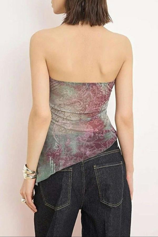 WOVCOR V-Neck Asymmetrical Cut Tulle Party Blouse