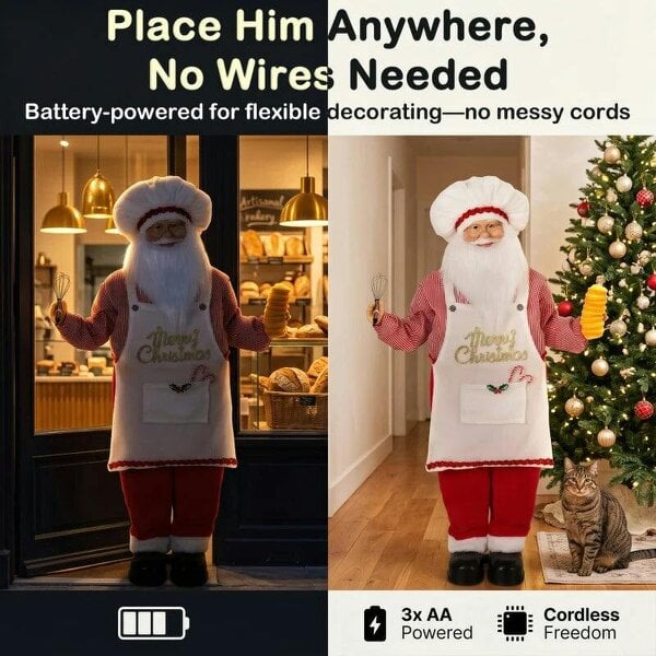 Bobobiy 4ft Singing Cooking Santa Claus, Standing Christmas Animated Santa Figure with Head Moving, Sound/Touch Activated