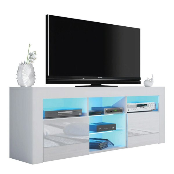 Mex Furniture Stylish 145cm Modern TV Unit with Sideboard and White High Gloss Doors