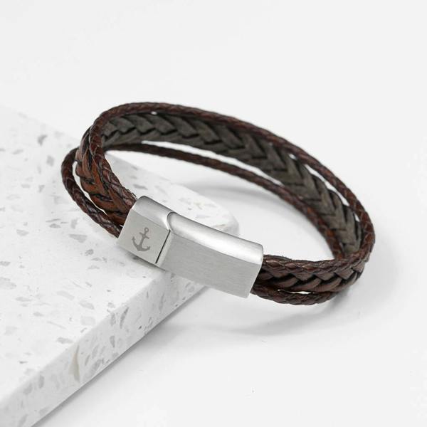 Personalised Men's Woven Layered Leather Bracelet - lifestyle shot