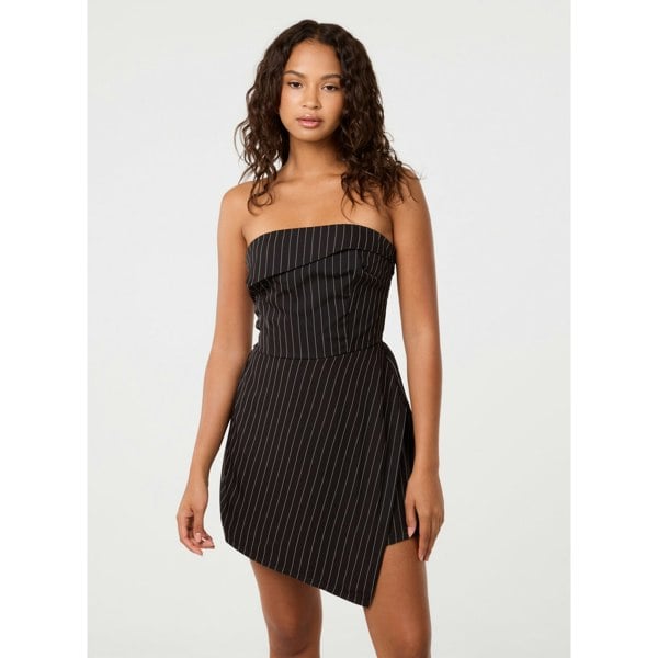 Pink Vanilla Pinstripe Bandeau Skort Dress