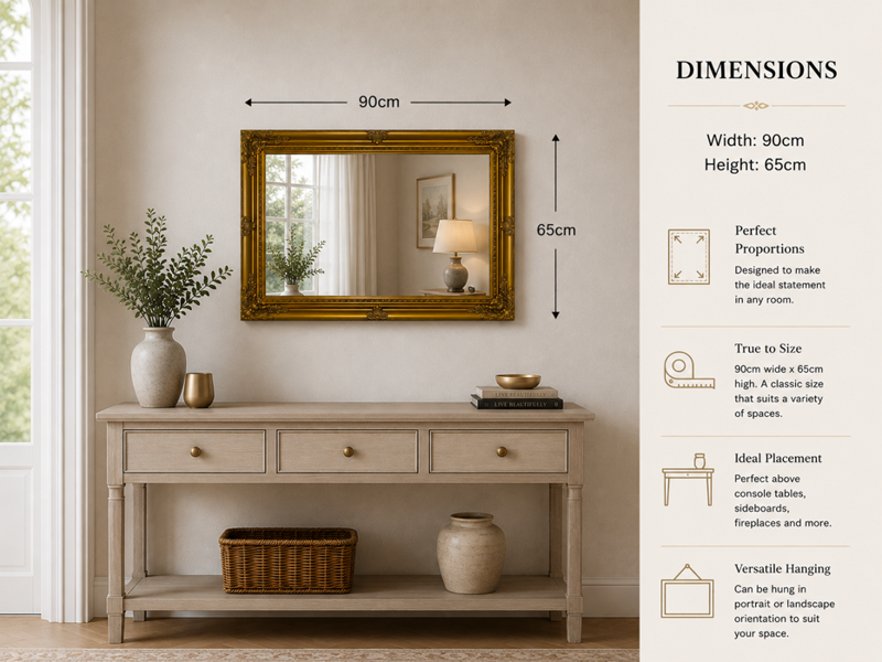 Downton Interiors Large Antique Gold Wood Frame Wall Mirror 90cm x 65cm
