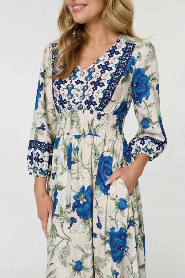 Izabel London Floral Tassel Tie Long Sleeve Maxi Dress