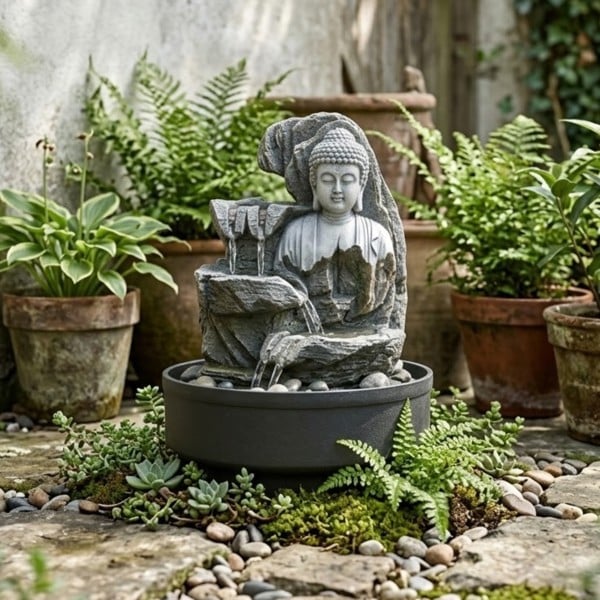 Garden Greatness Three Tier Buddha Head Water Feature