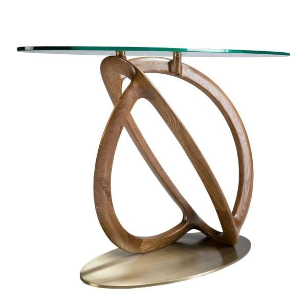 Angel Cerdá Oval console oval tempered glass, walnut and golden polished steel 3246