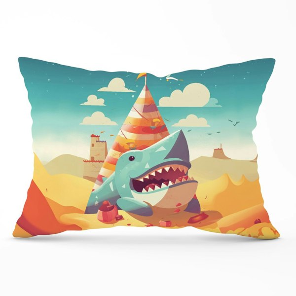 Warren Reed Shark On A Beach Holiday Cushions