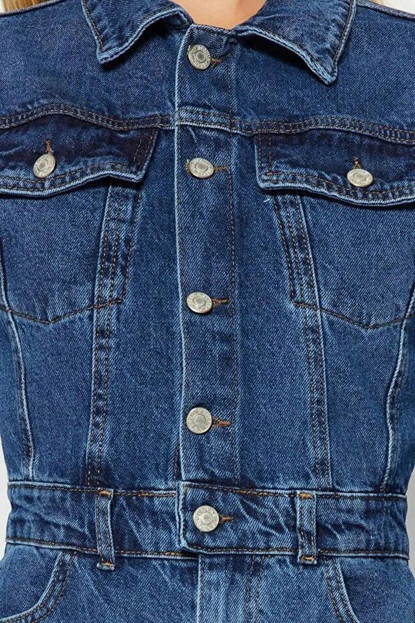 WOVCOR Denim Jumpsuit with Stitching Detail