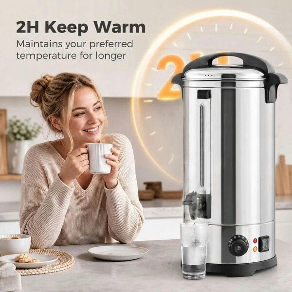 26L Catering Urn, 2500W Stainless Steel Hot Water Boiler Dispenser with Thermostat, Keep Warm Function and Easy Pour Tap