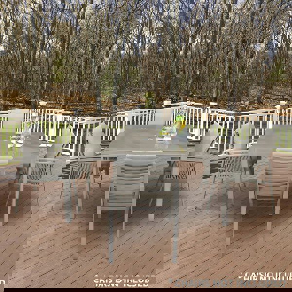 1.5m Garden Dining Table & Parasol Hole - Light Grey Aluminium Glass Top Outdoor - LoopsDirect