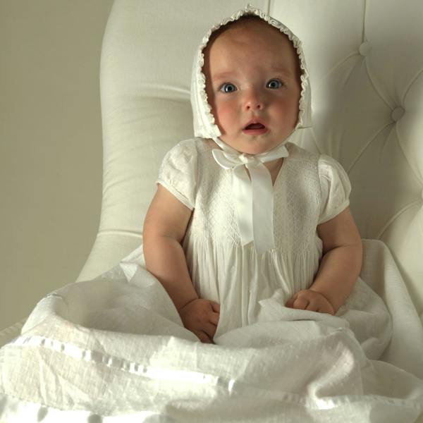 Rachel Riley Long Christening Smocked Dress & Bonnet
