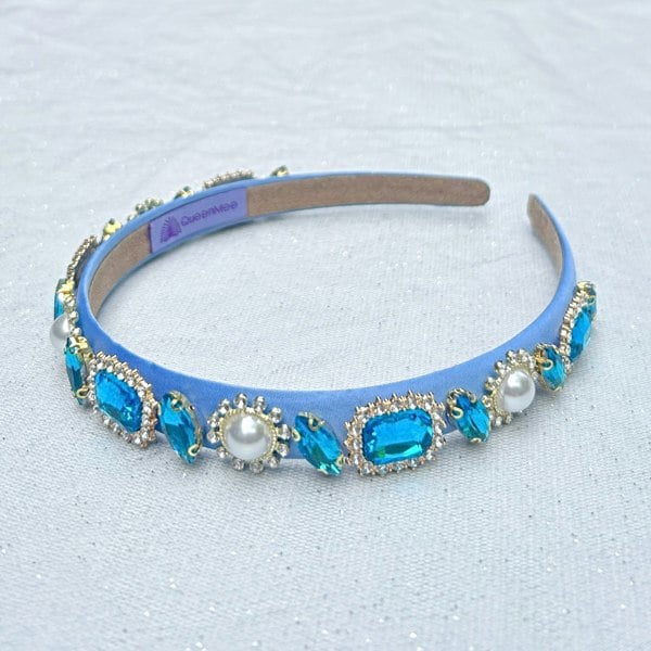 Blue Headband With Pearls And Gems Sparkle