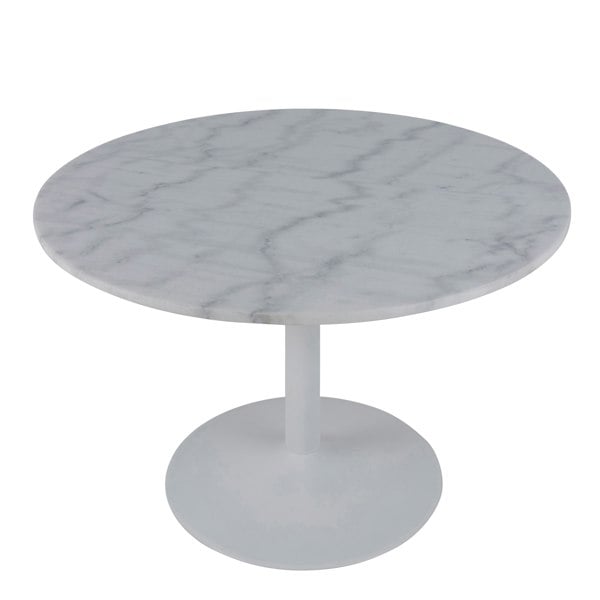 Furniture To Go Tarifa Round Dining Table with White Polished Marble Top and White Base