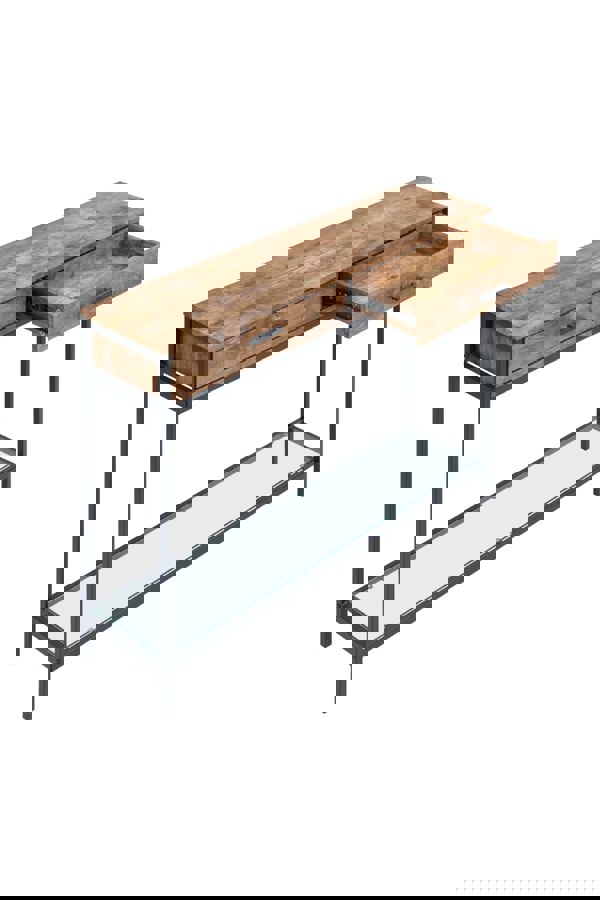 Living and Home Rustic Style Brown Drawer Console with Glass Shelf