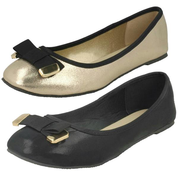 Spot On Ladies Spot On Ribbon Bow Vamp Ballerinas