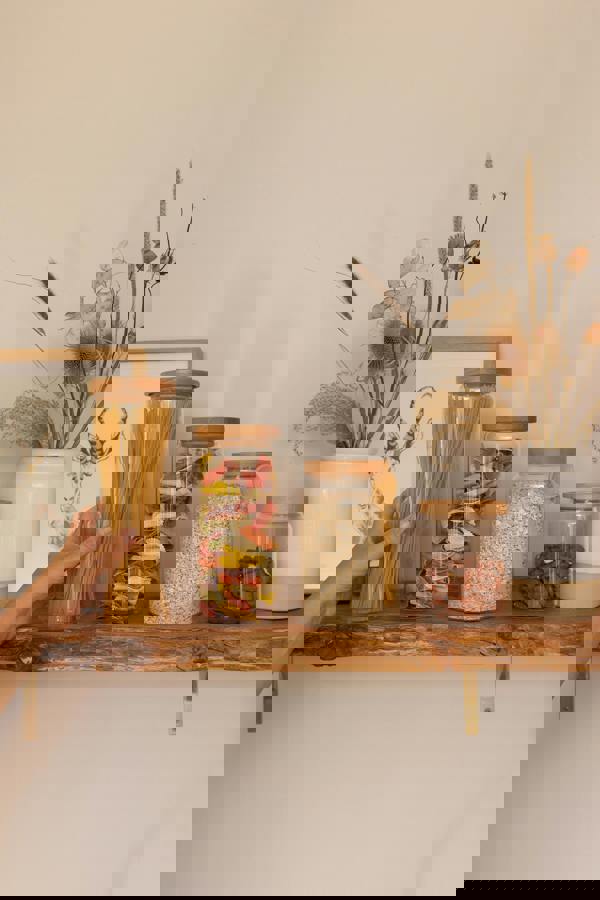 KitchenCraft Idilica Glass Storage Jar with Beechwood Lid and Bamboo Spoon, 1200ml