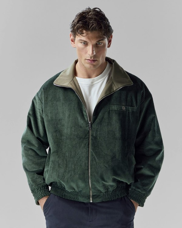 Frolickers Reversible Corduroy Bomber Jacket - Olive / Evergreen