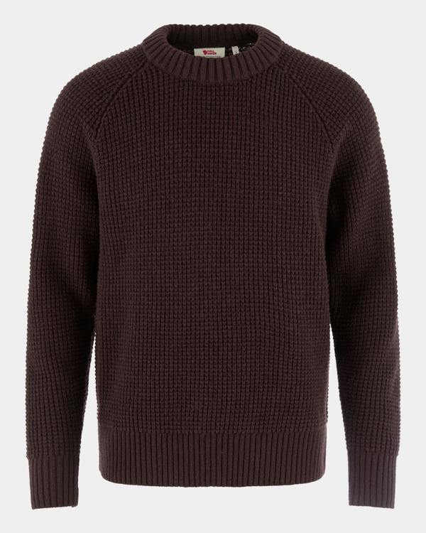 Fjallraven Ovik Waffle Knit Mens Jumper - Black Oak 294 | CHO | Designer Mens Jumpers