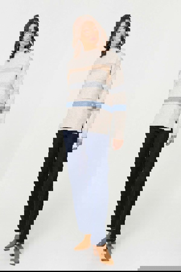 Ivory | Striped High Neck Boxy Jumper
