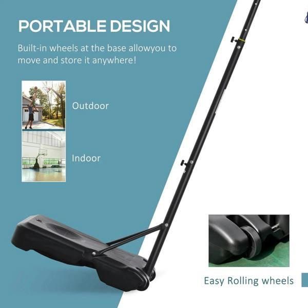 Black portable basketball hoop base with roll wheels and adjustable pole