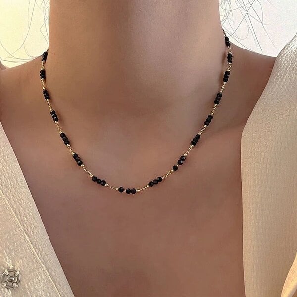 The Colourful Aura Handmade Black Crystal Beaded Indian Asian Nazar Mangalsutra Choker Necklace
