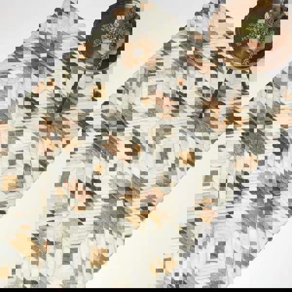 HOMESCAPES Cream & Brown  Geometric Leather Rug, 90 x 150 cm