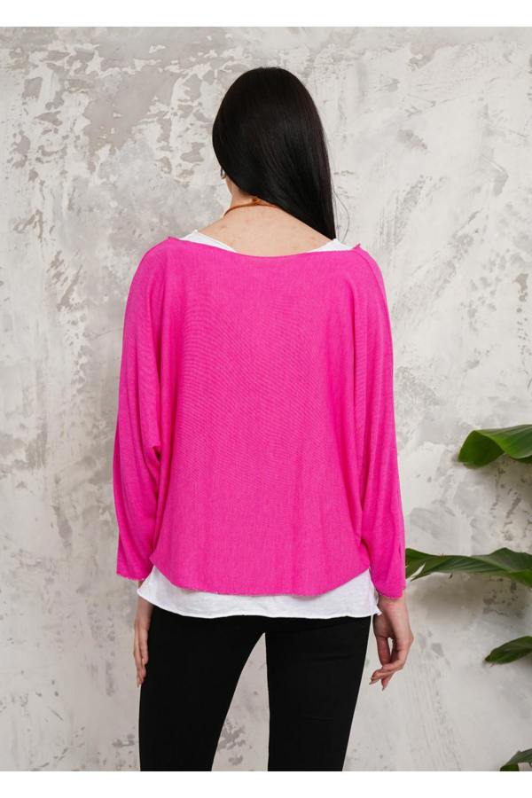 Hoxton Gal Oversized Long Sleeves Double Layered Top in Pink