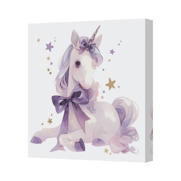 Benjamin Tate Design Pastel Unicorn Canvas Art Print With Purple Bow And Stars UK Handmade