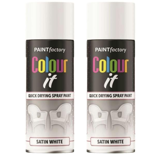 Paint Factory 2X  White Satin Spray Paint 400ml