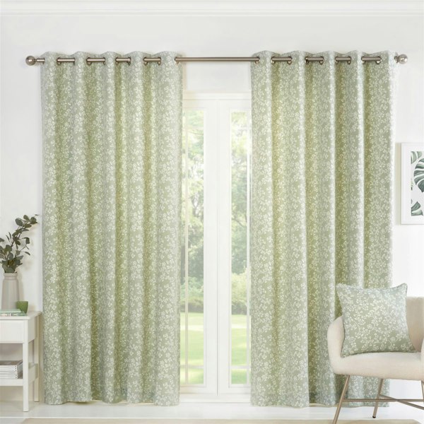 Sundour Sade Green Fully Lined Ready Made Eyelet Curtains