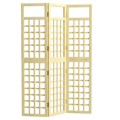 Bobobiy 3-Panel Garden Privacy Screen, Freestanding Foldable Wooden Outdoor Divider/Trellis, 120 x 170 cm, Natural Wood Finish