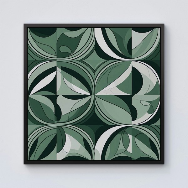 Warren Reed Geometric Green Black Framed Canvas