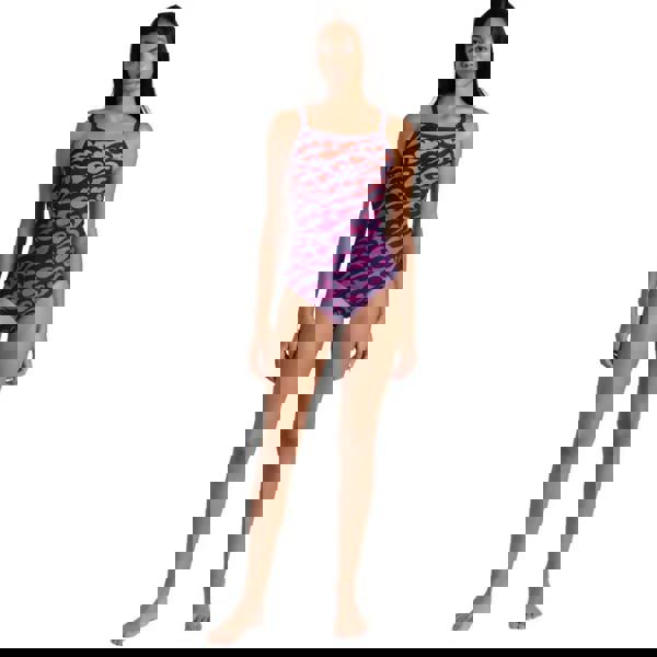 Arena Surfs Navy Red swimsuit with purple-pink gradient animal print