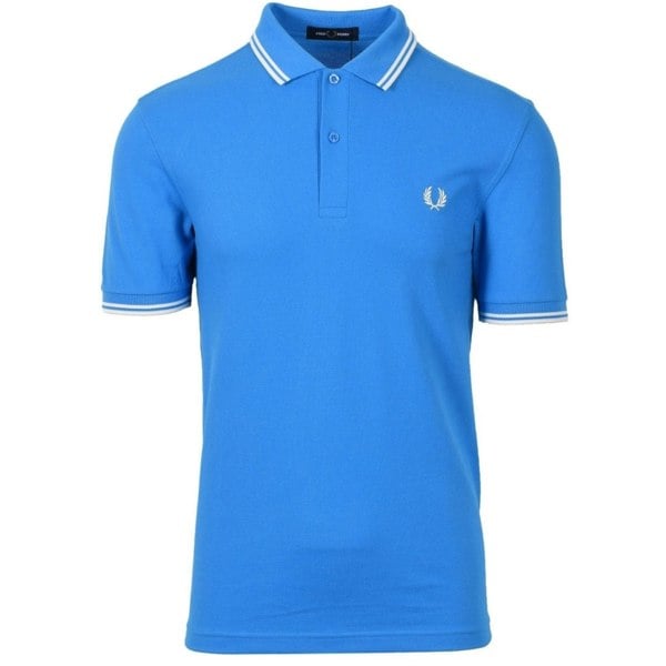 Fred Perry White Twin Tipped Collar Kingfisher Blue Polo Shirt XXXL