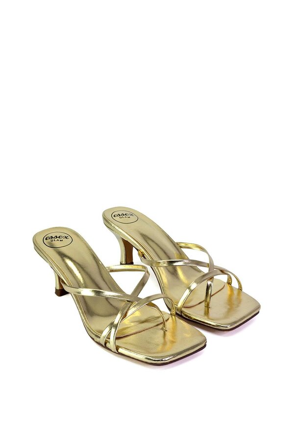 XY LONDON Strappy Square Toe Kitten Heel Slip on Mule Sandals