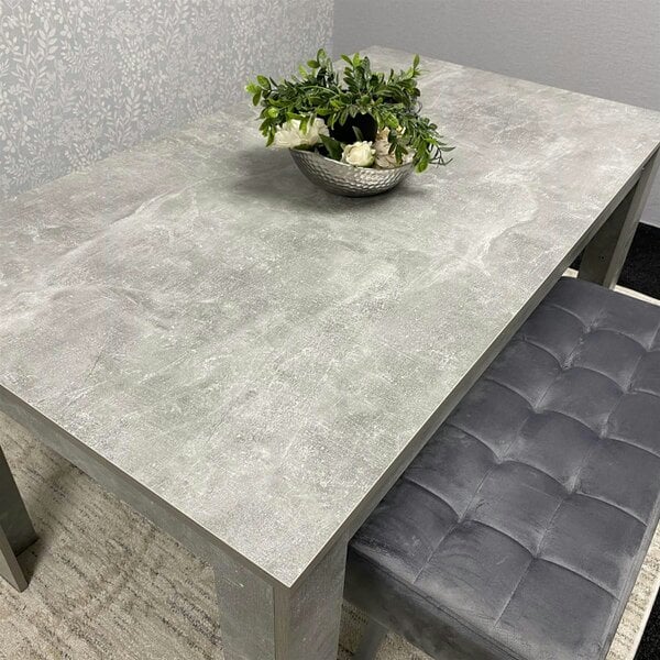 Kosy Koala Grey Wooden Dining Table Set and 2 Benches with Metal Legs � Dining Kitchen Room Furniture
