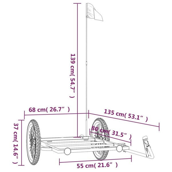 Berkfield Bike Cargo Trailer Black 135x68x37 cm Iron