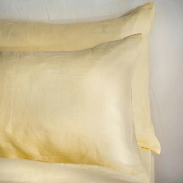 Lemon Yellow French Linen 40cm Deep Fitted Sheets close-up detail 6 | Soak and Sleep