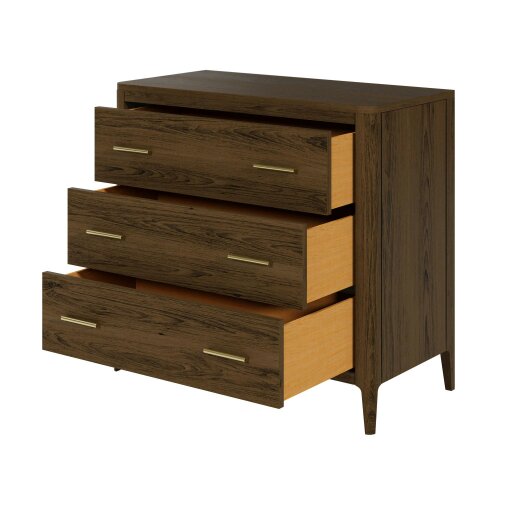 Wyld Haus Siena Walnut Oak and Brass 3 Drawer Chest