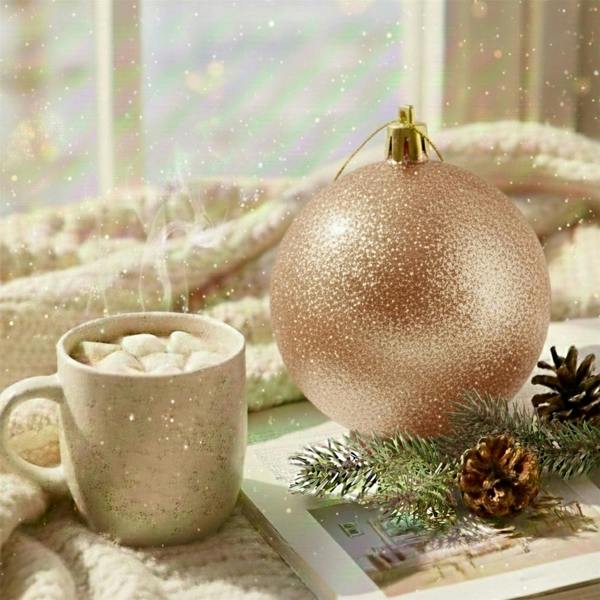 Shatchi 2cm Champagne Glitter Christmas Bauble for Tree and Home Festive Decorations