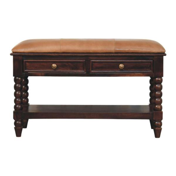 Artisan Furniture Solid Wood Spindle Winewood Leather Bench