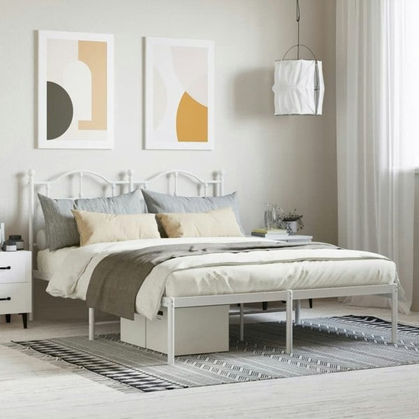 Berkfield Metal Bed Frame with Headboard White 140x200 cm