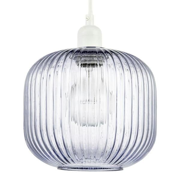 Modern Designer Soft Lilac Line Ribbed Glass Round Pendant Lamp Shade Image 1