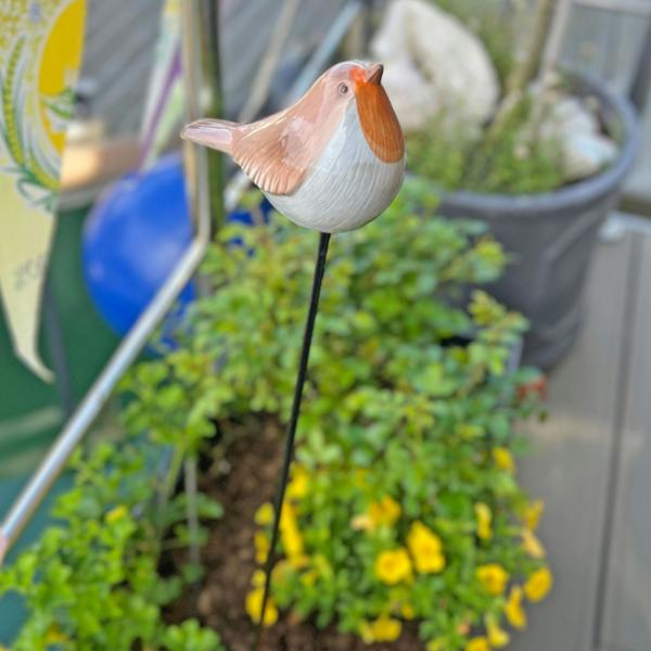 Boltze Porcelain Robin on a Stake Garden Bird Ornament